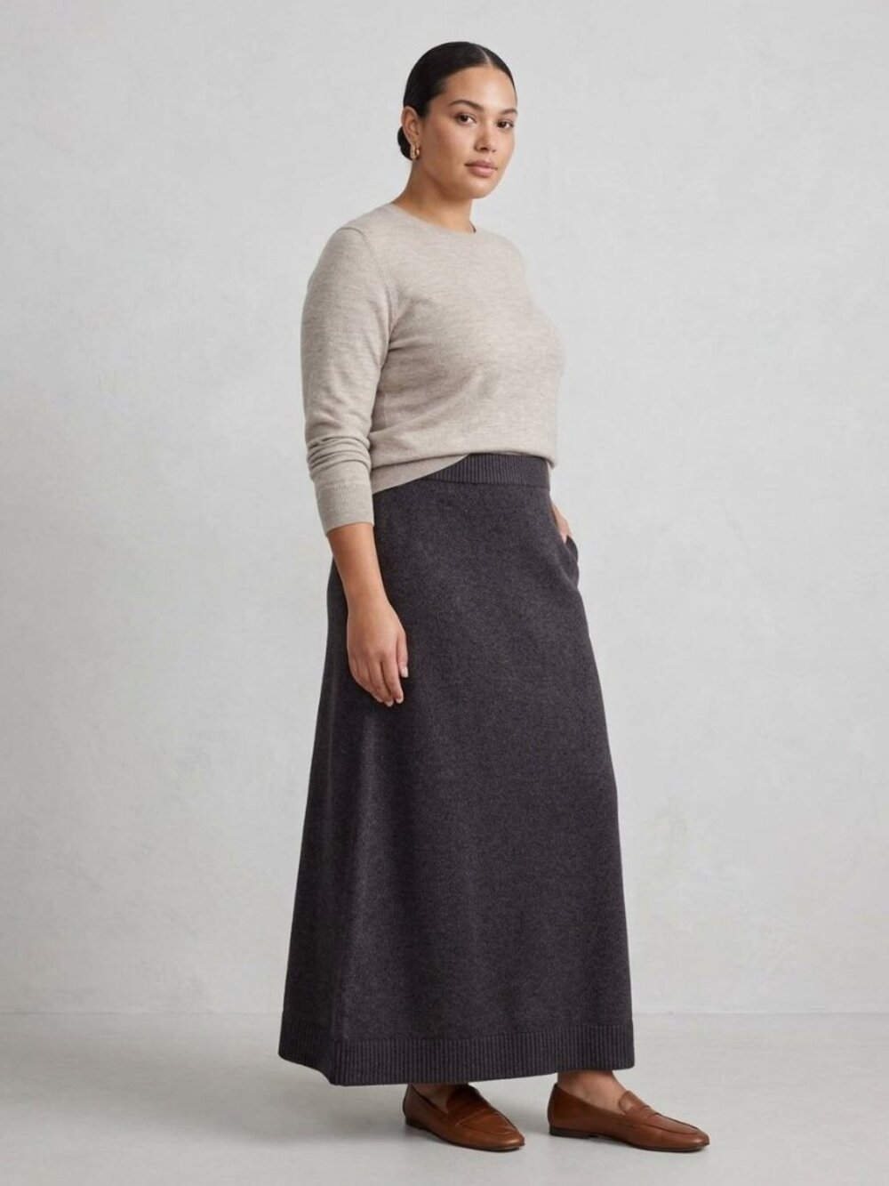 Recollection Brand Knit Maxi A-Line Skirt Dark Grey Pull-On | Size XL NWT
